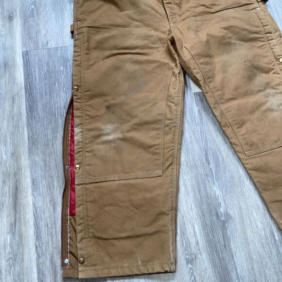 Carhartt R41 BROWN Duck Zip to thigh Bib Overalls QUILT LINED R41-brn 50”x30” - Picture 5 of 12